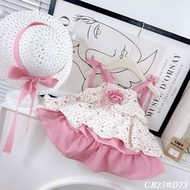D73 (Tặng mũ) Set áo 2 dây buộc nơ hoa nhí chân váy xoè hồng cho bé gái