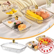 Plastic Yellow Dome And Yellow Edge Transparent Fruit Plate With Cover Kitchenware C3l7
