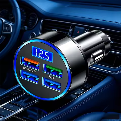 Car PD Fast Charger QC3.1 4 USB with 2 PD Ports Digital Display Car Charger Flash Charge