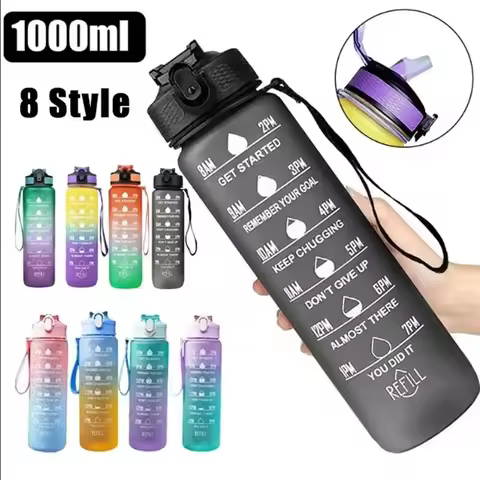 1 Liter Water Bottle Motivational Sport Water Bottle Leakproof Drinking Bottles Outdoor Travel Gym F