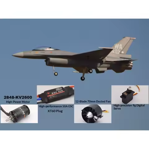 Hookll F16 Rc Fighter Jet 70mm Ducted Fan Remote Control Airplane Powerful Great Sound Effect For Ad