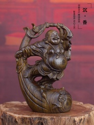 ไม้กฤษณาอินโดนีเซียไม้แกะสลักถุงผ้า Yuanbao Maitreya พระพุทธรูปเครื่องประดับไม้เนื้อแข็งแกะสลักด้วยม