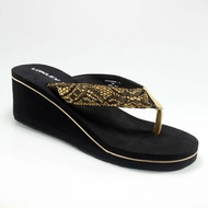sandal wedges wanita loxley prisma hitam - coklat - 36
