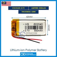 3.7V 550mAh 602040 Lithium Polymer Battery MP3 MP4 GPS Bluetooth Quran Pen Reader Microphone [Bateri