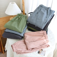Couple Style Cotton Loose Checked Pajama Pants Cuffed Pants