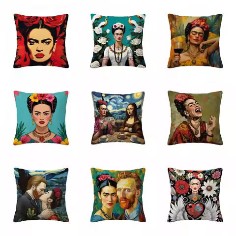 1pc Frida Kahlo Art Pillow Cover, Polyester 2D Double-Sided Print, Mexican Artist & Famous Art Mashu