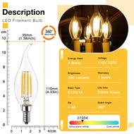 6PCS C35 4W Flame Tip LED Chandelier Light Bulbs 40W Equivalent E12 E14 Candelabra Base 220V Dimmabl