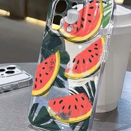 Ốp lưng điện thoại trong suốt họa tiết hoa lá dưa hấu và chuối, chống'sốc, dày in mềm tương thích vớ