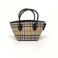 【二手】 BURBERRY BLUE LABEL LABEL Nova 格紋船型手提包 米色 x 黑色