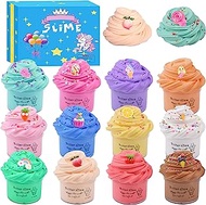 12 Pack Scented Mini Butter Slime Kit, with Unicorn, Rainbow, Animal Candy and Fruit Slime Charms Supplies, Super Soft &amp; Non-Sticky, Ideal Gift for Kids, Stress Relief Putty Toy for Girl and Boys