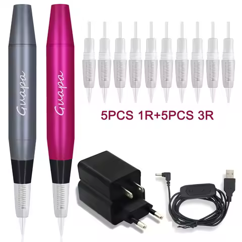 Guapa Wired Tattoo Machine Pen Eyebrow Lip Permanent Makeup Pen with 1R 3R Cartridge Needles for Omb