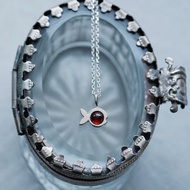 天然紅石榴石 魚項鍊 925 銀