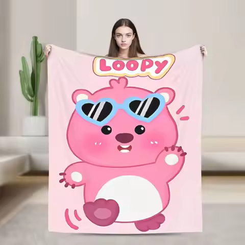 Cute Loopy Pororo Blanket Pink Beaver Plush Vintage Warm Throw Blankets for Coverlet Summer