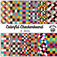 12 Sheets 8x8 Colorful Checkerboard Print by byte studio | Premium Paper Craft Journal Stationery