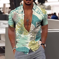 Men's Hawaiian Shirts Floral Leaves Elegant Flower Pattern High Quality Society Social Casual Vacati
