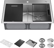 DELTA FAUCET Rivet 33-Inch Workstation Kitchen Sink Drop-In Top Mount 16 Gauge Stainless Steel 50/50