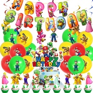 Super Mario Theme kids birthday party decorations banner cake topper balloon swirls set supplies