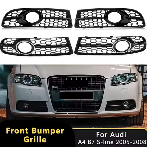 Honeycomb Mesh Hex For Audi A4 B7 S-line 2006-2008 S4 Car Lower Bumper Fog Light Grille Light Cover 