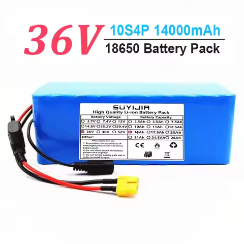 36V 12.8Ah Battery 18650 10S4P 220W 350W 500W High Power Batteries 42V 14000mAh with BMS Protection+