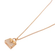 HERMES 18K玫瑰金Amulettes Kelly Pendant Necklace 0.39ct鑽石項鍊金色