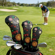 Casino Style 777 Golf Headgear Embroidered Poker PU Waterproof Wooden Protective Case Three-Piece Se
