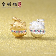 Pendant Sterling Silver Pendant Hard Matching Inlaid Lucky Cat Leather Rope Rhinestone 3Ddiy Jewelry