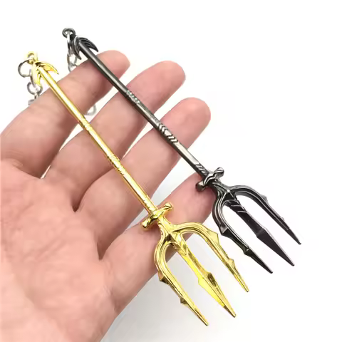 Movie Weapon Keychain Mini Aquaman Trident of Neptune Model Shape Metal Pendant Keyring Jewelry Fash