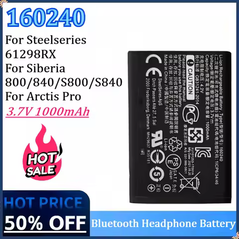 160240 3.7V 1000mAh Bluetooth Headphone Battery For Steelseries 61298RX For Siberia 800/840/S800/S84