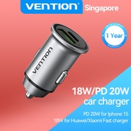 Vention 20W Quick Car Charger QC 4.0 3.0 USB Fast Charger Type C PD Car Charging compatible for IP A