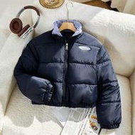 Tween Girls' Jacket, Retro American Baddie Style Short Cropped Long Sleeve Winter Jacket, Navy Blue 