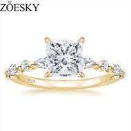 ZOESKY 925 Sterling Silver Ring Cut CZ Engagement Ring 2CT Marquise &amp; Round Gold Cubic Zirconia Wedding Band for Women Size 4-9