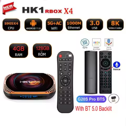 HK1 RBOX X4 Android Smart TV Box Amlogic S905X4 Ethernet 1000M Android11 2.4G+5G Dual WiFi BT4.1 8K