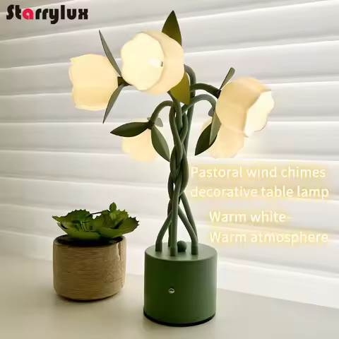 French Country Mini Lily of The Valley Table Lamp - 5 Head Bedside Nightstand Lamp, Acrylic Shade Wa