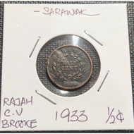 Sarawak Old Coin Rajah CV Brooke Half Cent (1/2 Cent) Year 1933 - Circulated Condition