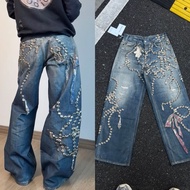 5666 Crystal Bow Illusion Print Jeans