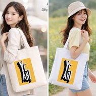 GINKO Canvas Tote Bag Printed Yeah with Zipper - Basic 14 inch Canvas Laptop Bag for School G05- M50