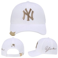 COD MLBˉ Official NY MZ Korean baseball hat NY men and women adjustable black gold brim metal standa