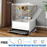 【ซื้อ1แถม8】กรงนกแก้ว กรงนกขนาดใหญ่ กรงทรงบ้านเล็ก ขนาด68x37x28cm แชสซีที่เพิ่มสูงขึ้นสะดวกสะอาดง่ายข