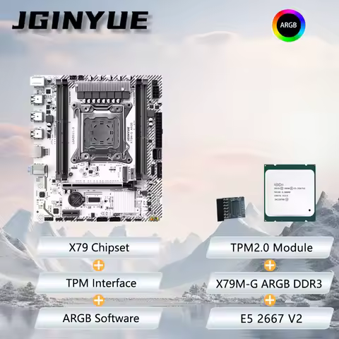 JGINYUE X79M-G Motherboard M-ATX combo Intel® E5 2667 V2 with TPM2.0 kit bundle DDR3 DIY For Office 