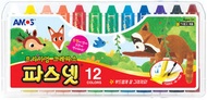 AMOS - 粗杆3合1水彩粉彩無毒蠟筆12色［平行進口］