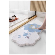 Irregular Bathroom Door Mat Absorbent Non-Slip Floral Rug with Rubber Backing