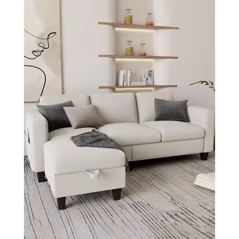 78 L-Shaped 3-Seat Sofa with Storage Ottoman, Convertible for Small Spaces, Suitable for Living Room