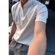 GTAL Front Shoulder Cuff t-Shirt Men American Henry Collar Short Sleeve Solona Fitness Show Muscle T