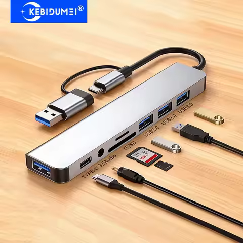 KEBIDUMEI 8-in-2 USB 3.0 Hubs 5Gbps Transmission USB C Docking Station USB HUB OTG Adapter Type C to