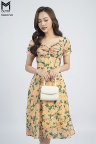 Đầm dáng xòe cổ U xoắn ngực - mmoutfit