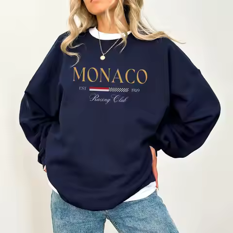 Women's MONACO Print Sweatshirt Female Fashion All-Match Street Hoody Crewneck Casual Hoodies Pullov