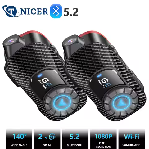 TNICER G4 Motorcycle Intercom Helmet Bluetooth Headset 1080P Wifi Video Recorder Camera, BT 5.2, Mus