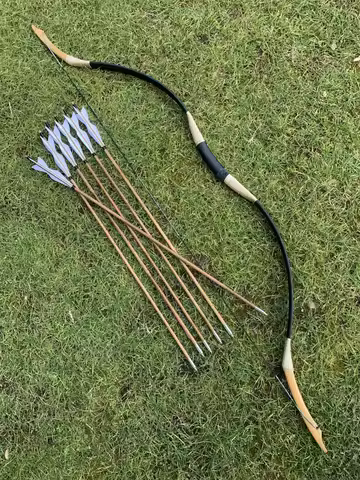 25-60lbs Traditional Recurve Bow Arrow Set For Archery Hunting Handmade HAN Bow Longbow+6 Bamboo Arr