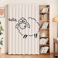 No-Drill Open Closet Curtain with Sliding Track – Simple Animal Doodle Print, Dustproof Cover for Op