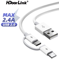 HdoorLink 2in1 Charge Cable USB To Type C /IOS/Micro 2.4A Charging Cable 1.2M Data Cable